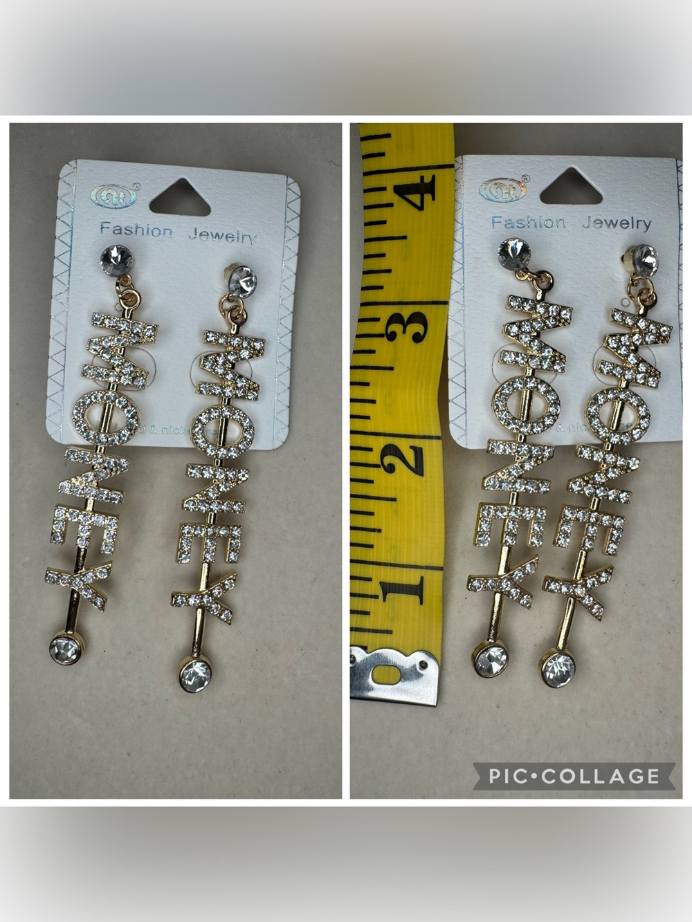 NWT Fashion Jewelry Gold-Tone "MONEY" Crystal Drop Earrings